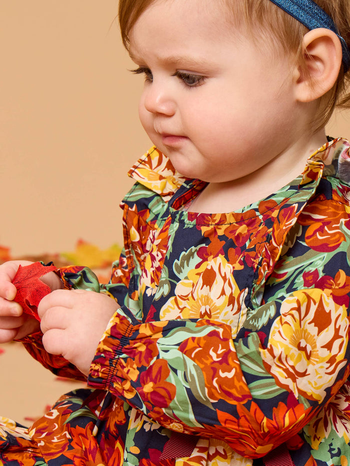 Top Bloomer Set Baby Autumn Blooms Woven Long Sleeve Waterfall Bow Swing Top & Ruffle Bloomer Girls