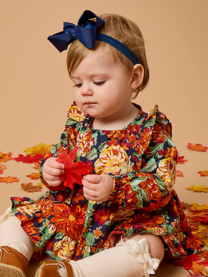 Top Bloomer Set Baby Autumn Blooms Woven Long Sleeve Waterfall Bow Swing Top & Ruffle Bloomer Girls