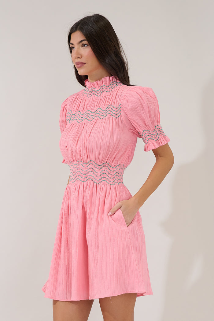 Tracey Wavy Smocked Mini Dress