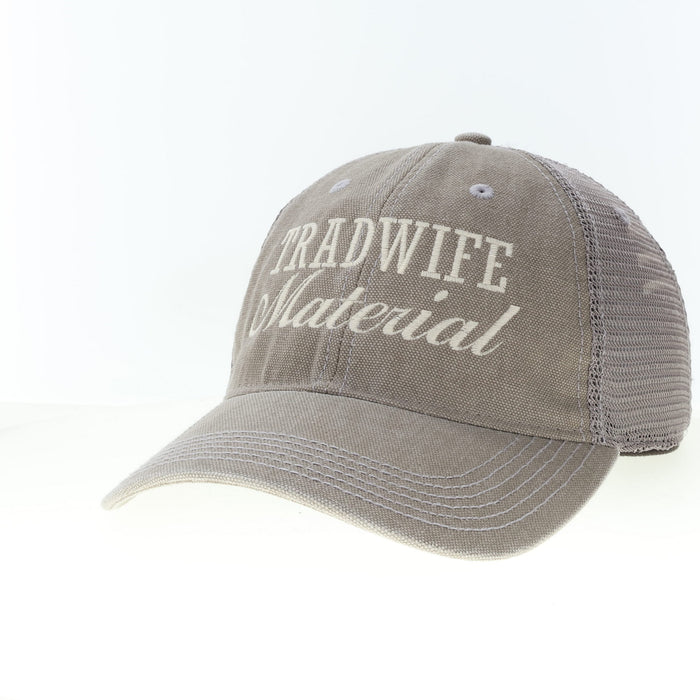 Tradwife Material Grey Embroidered Trucker Hat