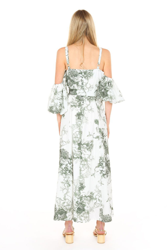 Tropical Color Falling Shoulder Off Maxi Dress - BTK COLLECTIONS