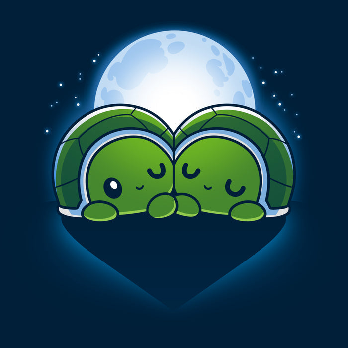 Classic Cotton T-shirt_TeeTurtle Turtlelly in Love navy blue t-shirt featuring two sweet turtles next to each other in front of a full moon. Their shells and shadow forms a heart shape.