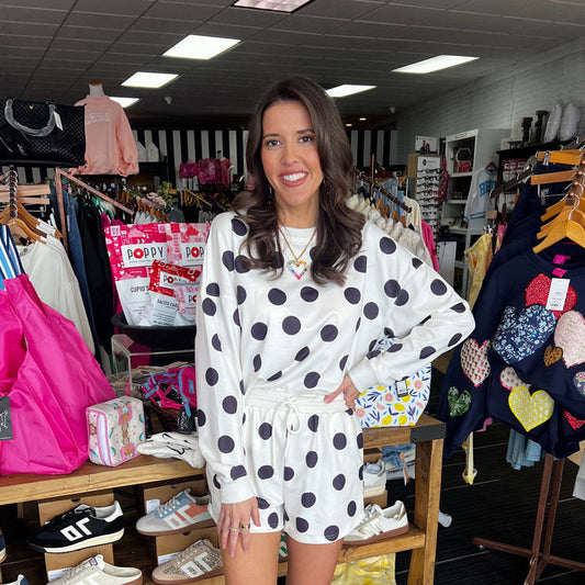 TW - Polka Dot Sweatshirt & Shorts Set - Black / White