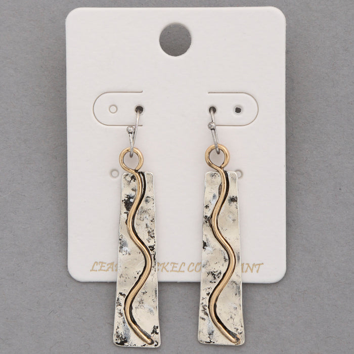 Two Toned Long Dangle Bar Earrings