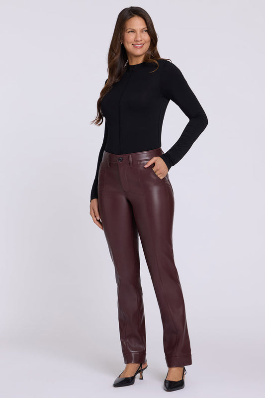 Vegan Leather Marilyn Straight Pants With Band Hems - Bitter Chocolate