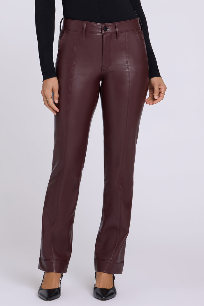 Vegan Leather Marilyn Straight Pants With Band Hems - Bitter Chocolate