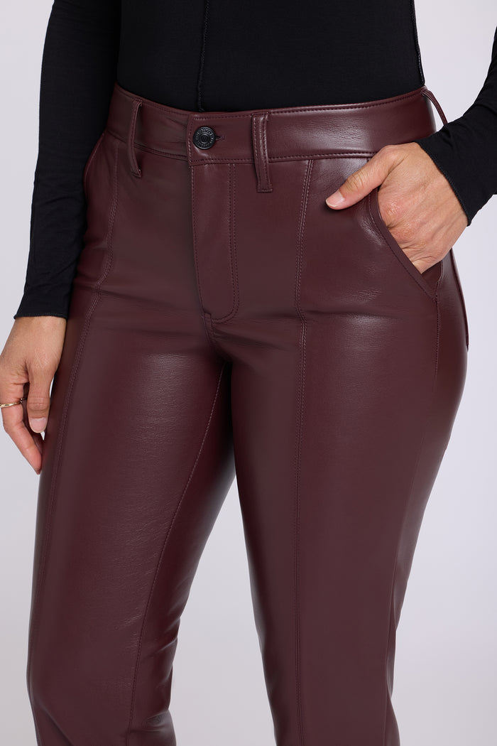 Vegan Leather Marilyn Straight Pants With Band Hems - Bitter Chocolate