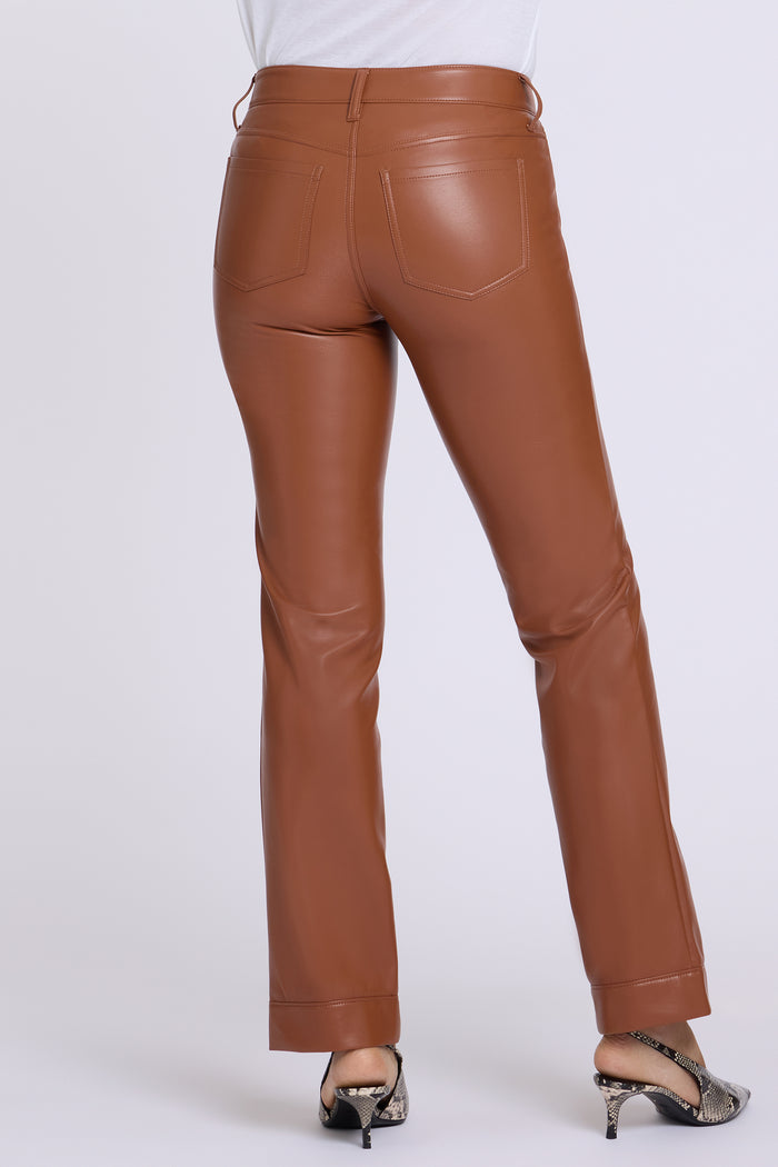 Vegan Leather Marilyn Straight Pants With Band Hems - Mocha Bisque