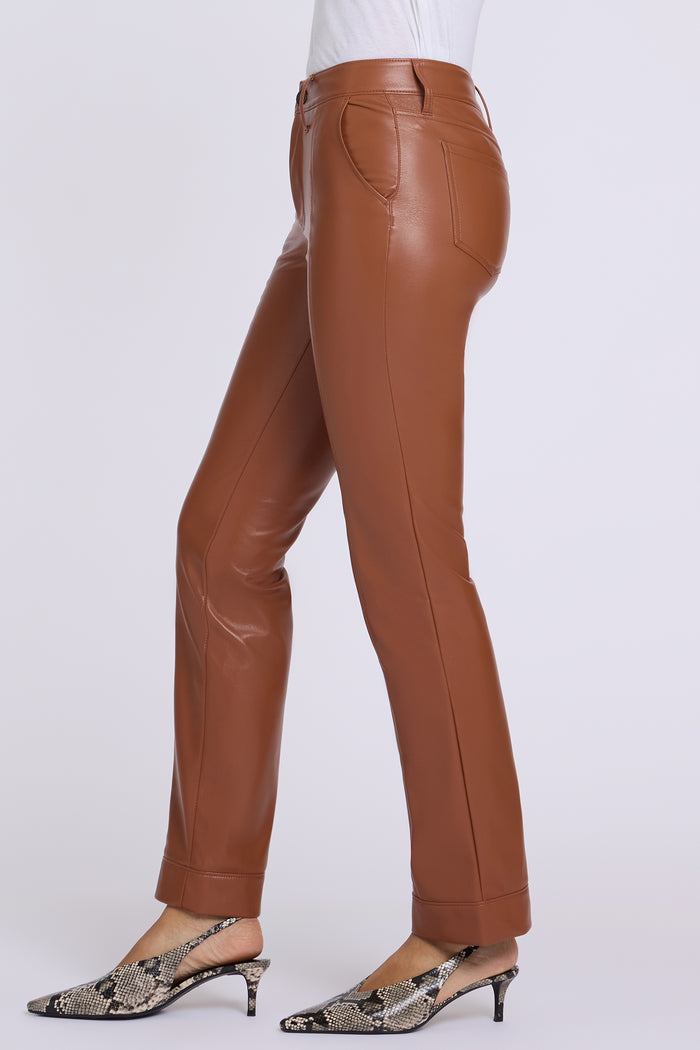 Vegan Leather Marilyn Straight Pants With Band Hems - Mocha Bisque