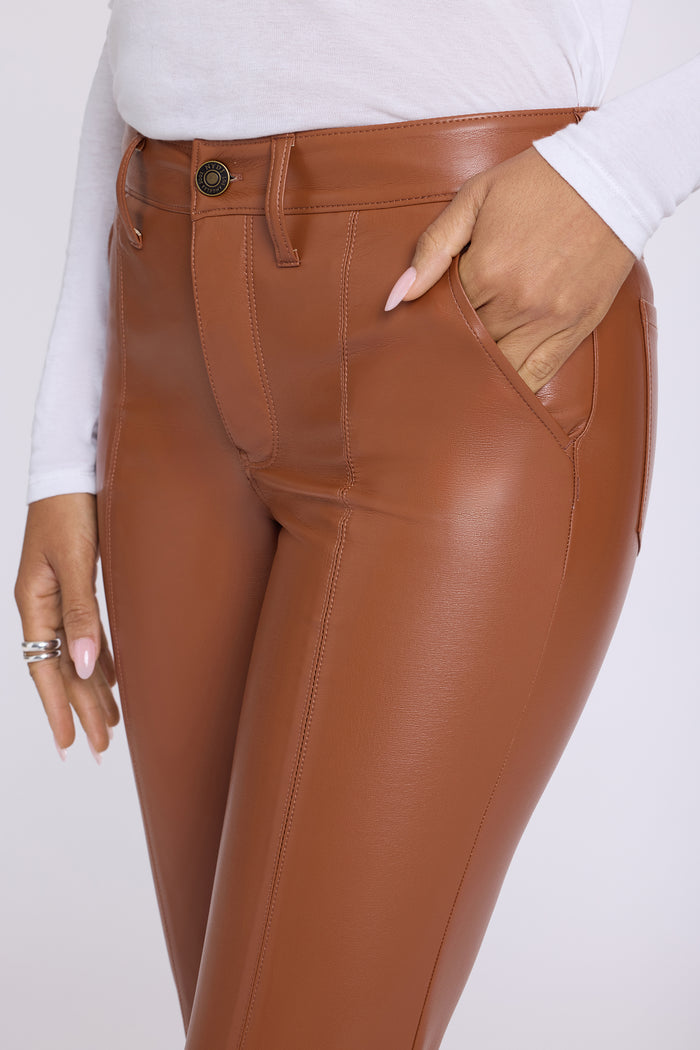 Vegan Leather Marilyn Straight Pants With Band Hems - Mocha Bisque