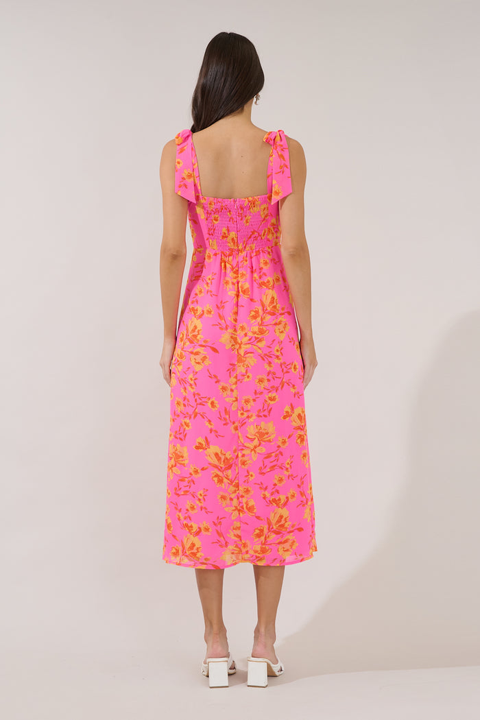 Viejo Tie Strap Midi Dress Hot Rod Floral