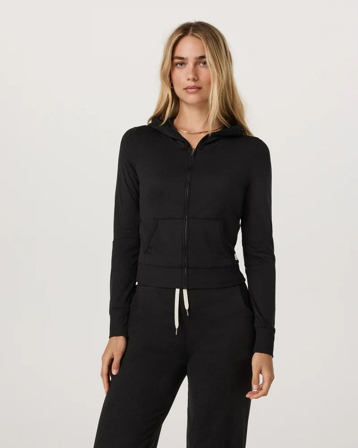 VUORI HALO MINI FULL ZIP HOODIE BLACK HEATHER WOMENS HOODY