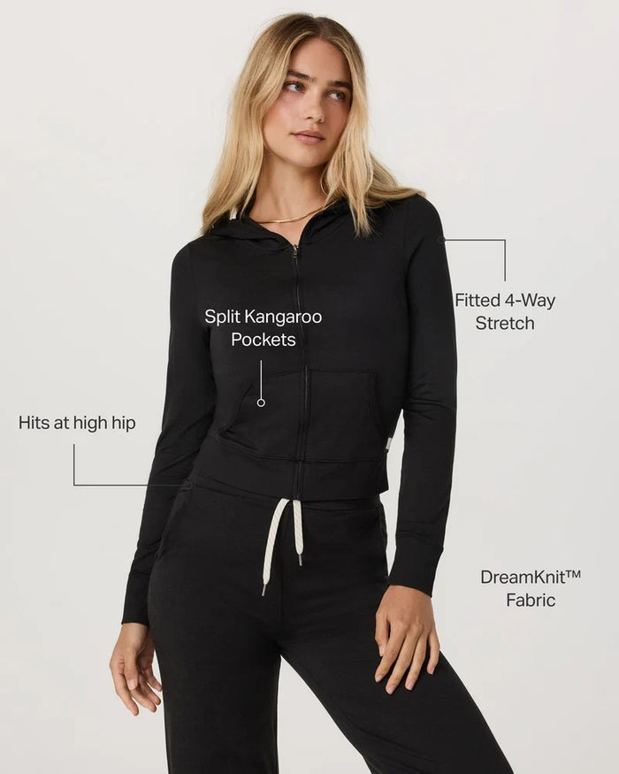 VUORI HALO MINI FULL ZIP HOODIE BLACK HEATHER WOMENS HOODY