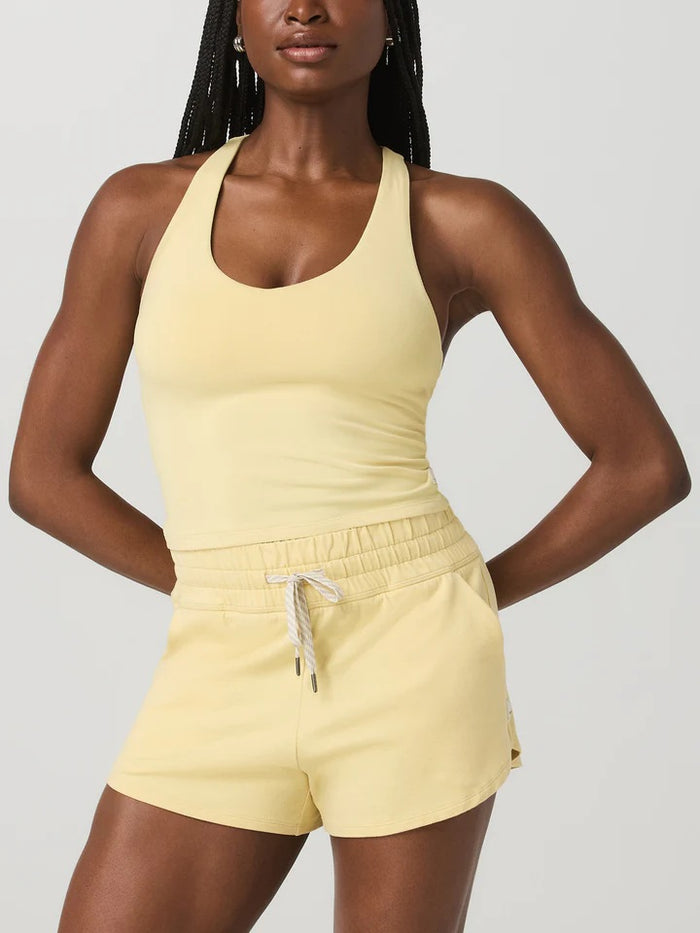 VUORI HALO PERFORMANCE CROP TANK 2.0 LEMON SNAP HEATHER WOMENS TANK TOP