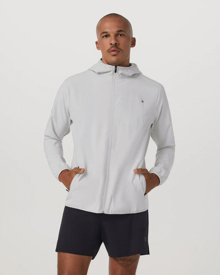 VUORI OUTDOOR TRAINER SHELL GREY MIST LINEN TEXTURE MENS JACKET