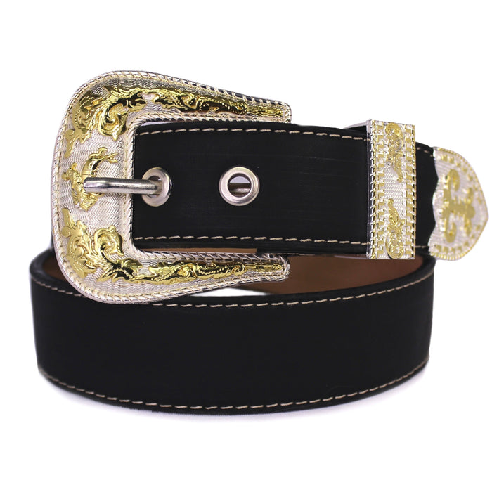 Western Belt w/ Gold Buckle - Black