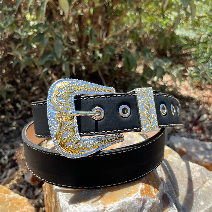 Western Belt w/ Gold Buckle - Black