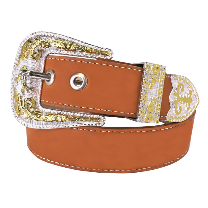 Western Belt w/ Gold Buckle - Honey