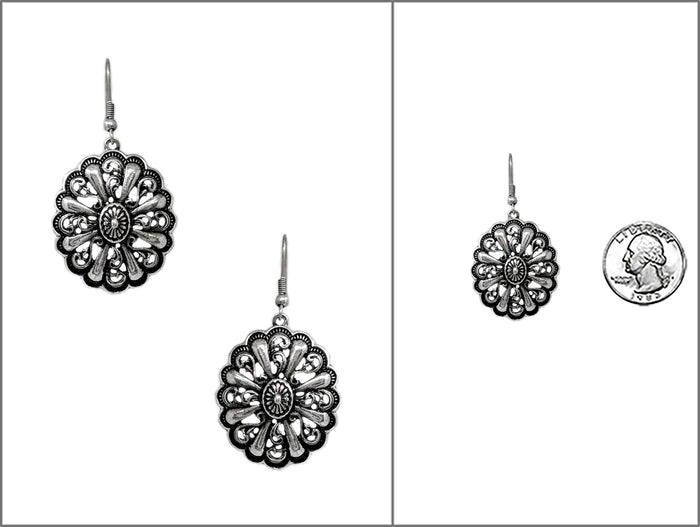 Western Cutout Filigree Dangle Concho Earrings