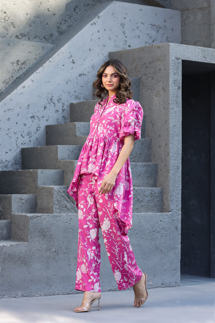 White Roses on pink Russian Silk Co-ord set