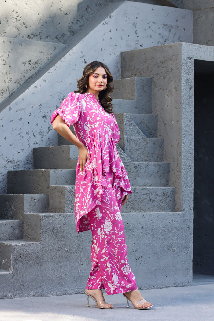 White Roses on pink Russian Silk Co-ord set
