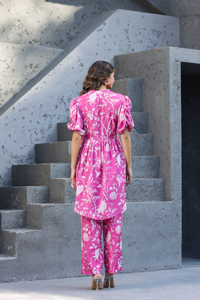 White Roses on pink Russian Silk Co-ord set