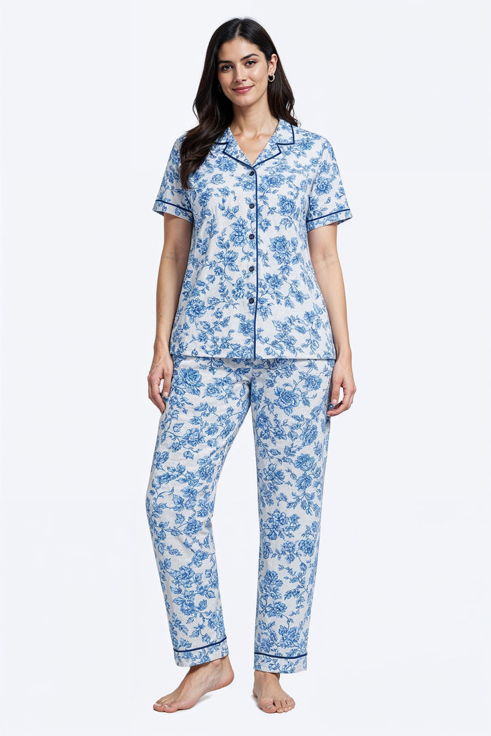 Women Floral Button-Down Pajama Set - Hinz Clothing