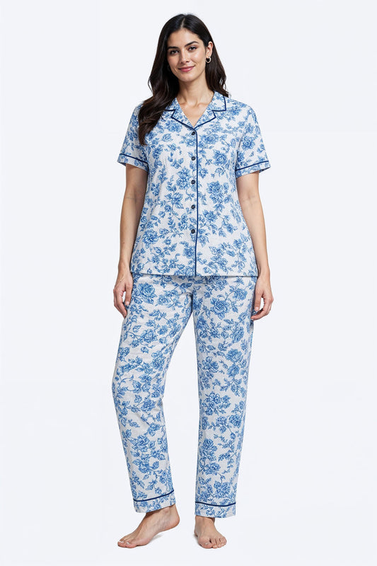 Women Floral Button-Down Pajama Set - Hinz Clothing