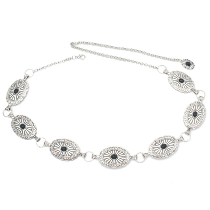 Women's Black & Silver Concho Chain Belt
