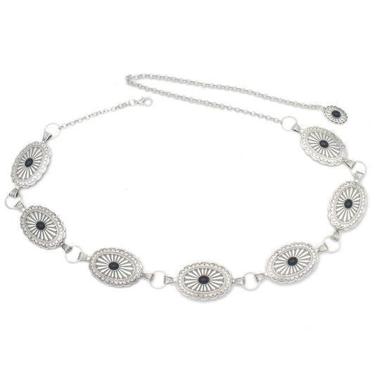 Women's Black & Silver Concho Chain Belt