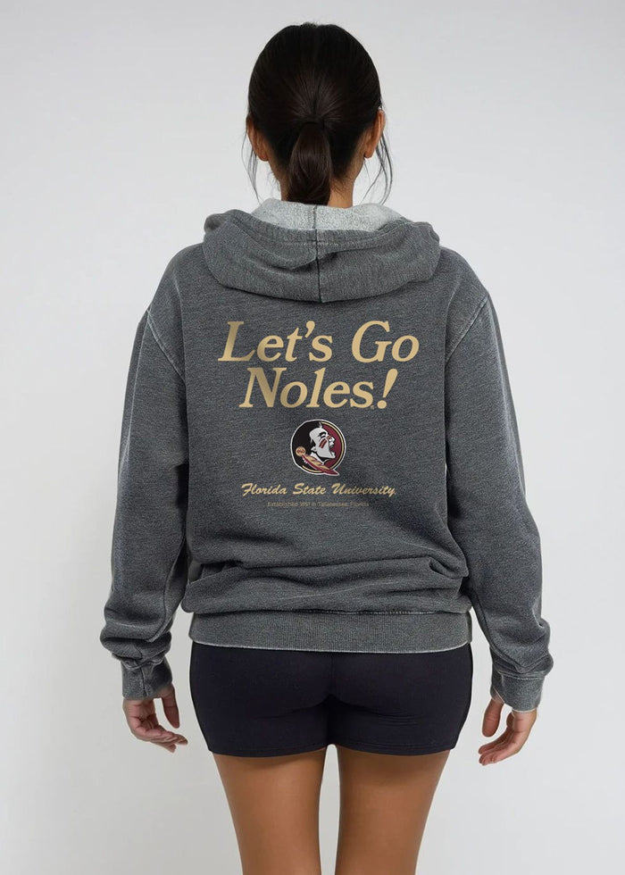 Florida State Seminoles Unisex Charcoal Relaxed Burnout fleece Hoodie with Kangaroo pocket, drop shoulders, lived-in look and feel