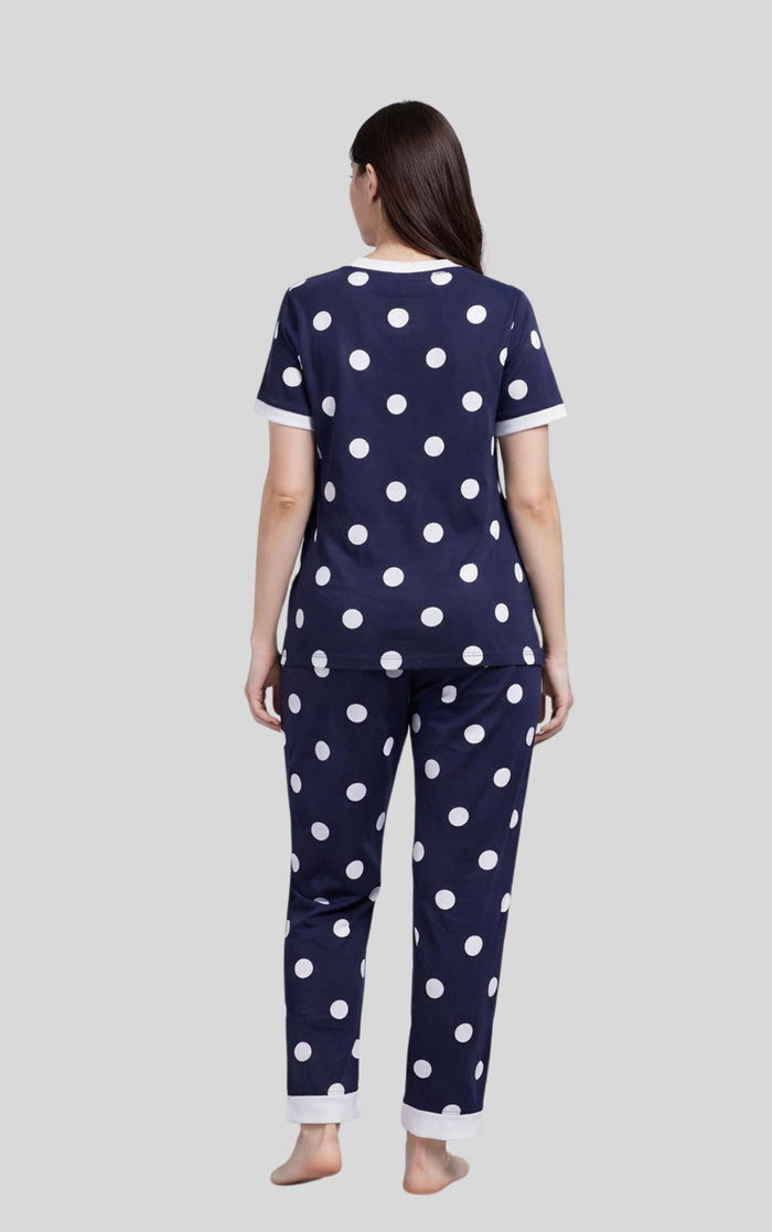 Women’s Navy Polka Dot  Lounge Suit - Hinz Clothing