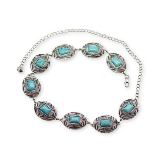 Women's Silver & Turquoise Concho Chain Belt