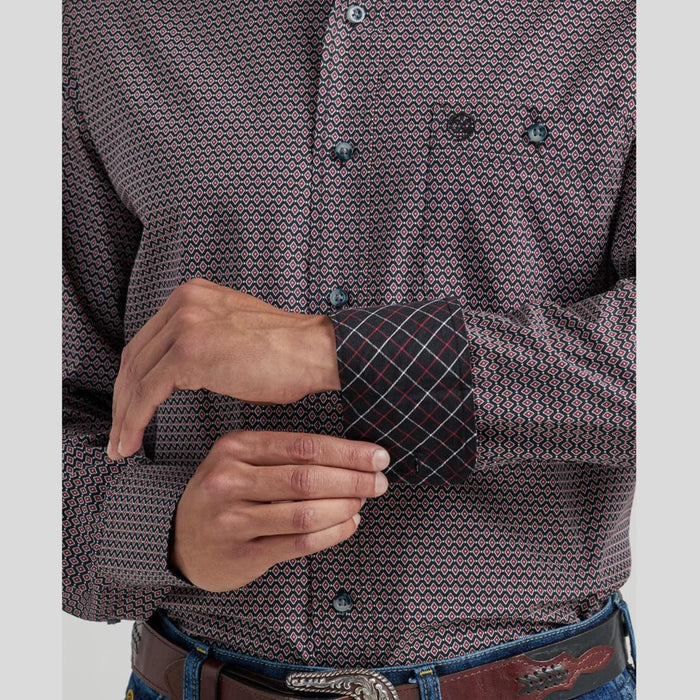 Wrangler George Strait Long Sleeve Button Down One Pocket Shirt- Navy Red Chain