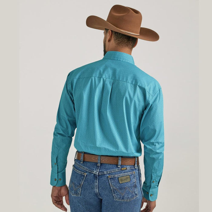 Wrangler George Strait Long Sleeve Button Down One Pocket Shirt- Teal Disc