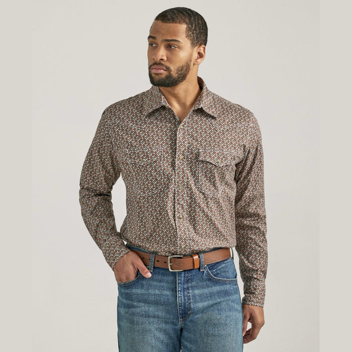 Wrangler Men's 20X Competition Advanced Comfort Snap Shirt- Chocolate Orange
