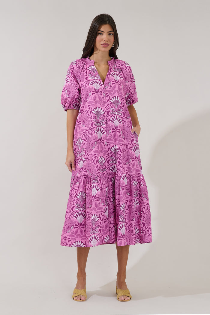 Wynette Tiered Midi Dress Floral