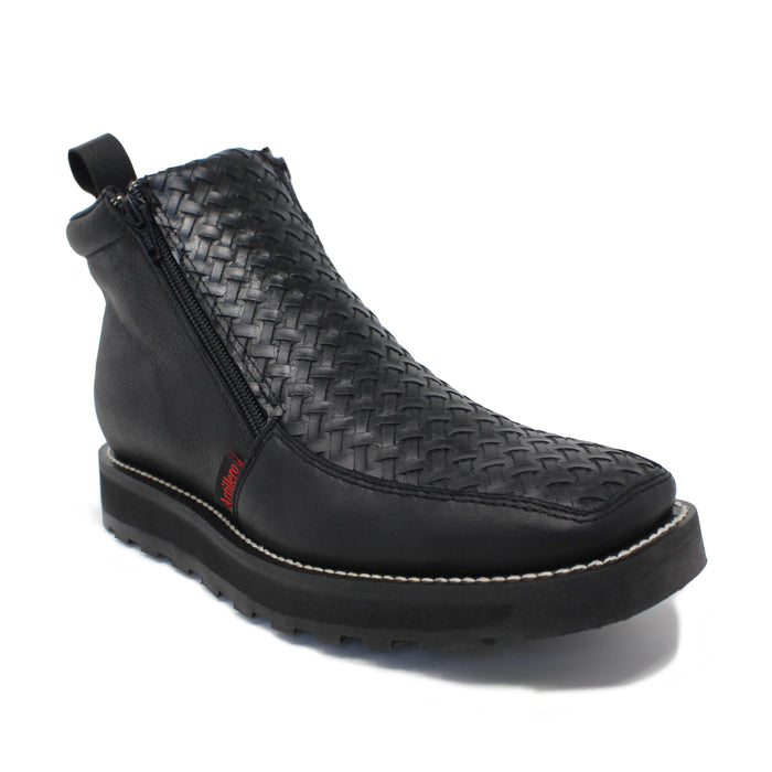 "Xavier" Artillero Men's Petatillo Double Zipper Ankle Boot- Black