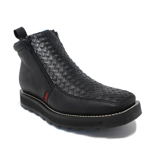 "Xavier" Artillero Men's Petatillo Double Zipper Ankle Boot- Black