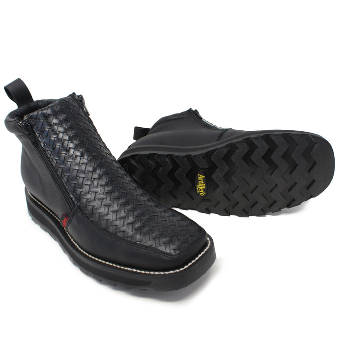 "Xavier" Artillero Men's Petatillo Double Zipper Ankle Boot- Black
