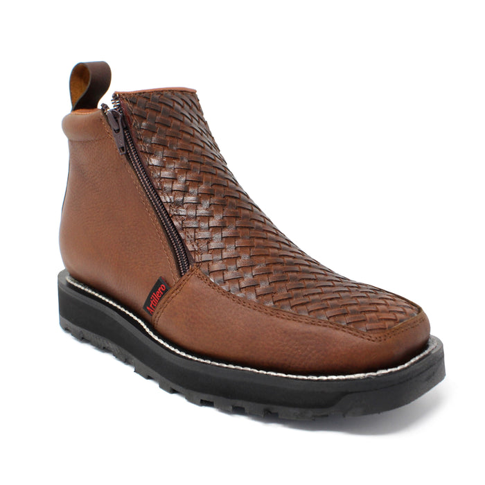 "Xavier" Artillero Petatillo Double Zipper Ankle Boot- Honey