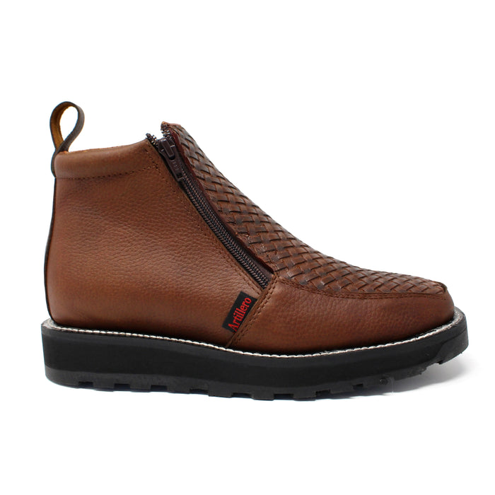"Xavier" Artillero Petatillo Double Zipper Ankle Boot- Honey