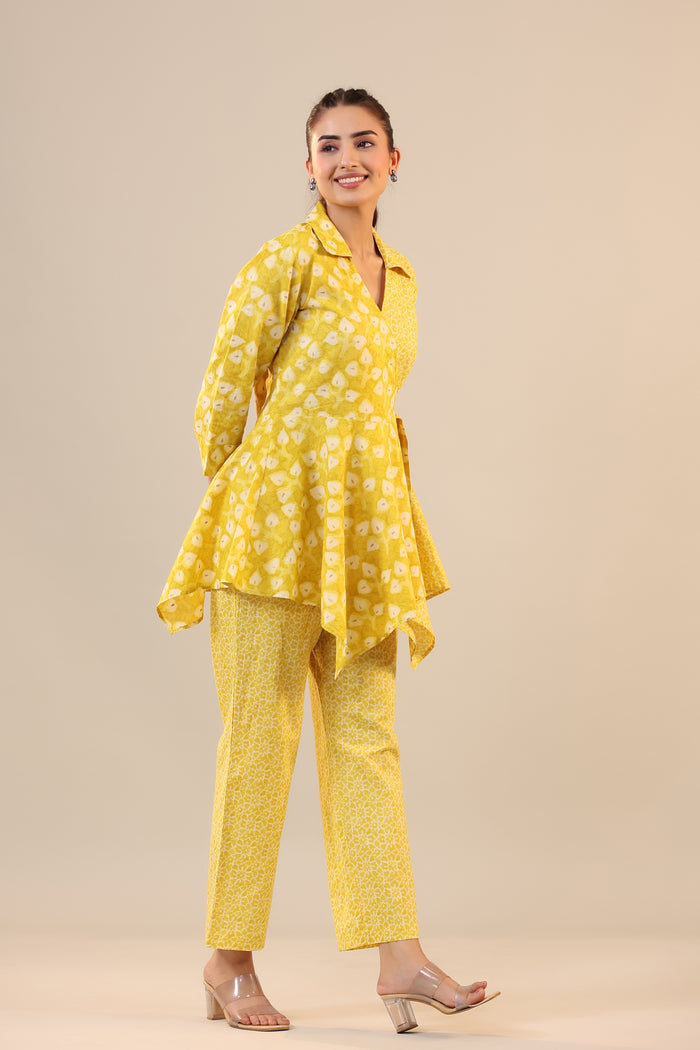 Yellow Batik Knot Cotton Co-ord Set