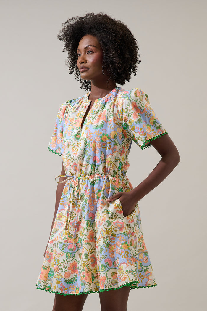 Zamara Floral Bouse Shift Mini Dress