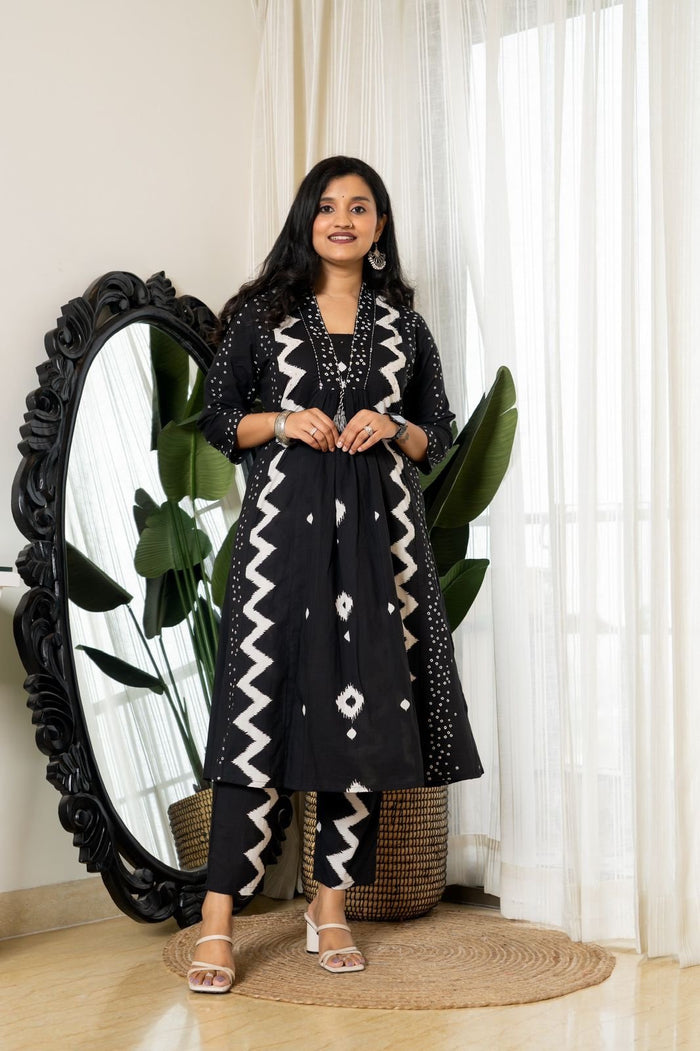 Ziya Black Flared Cotton Set
